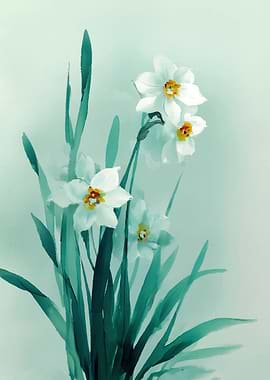 Watercolor Daffodils Floral Art
