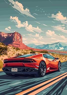 Red Sports Car in Desert Landscape