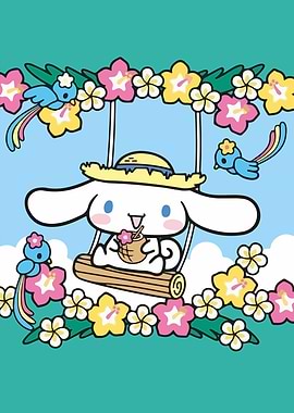 Cinnamoroll on a Swing with Flowers