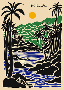 Sri Lanka Tropical Landscape Illustration
