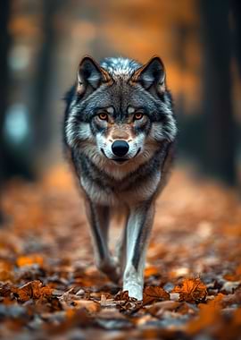 Wolf Portrait in Autumn Forest