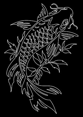 Koi Fish Line Art on Black