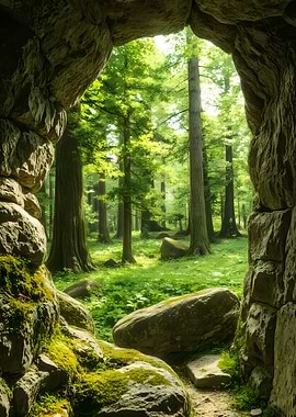 Stone Archway View of Forest