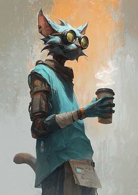 Steampunk Cat with Coffee