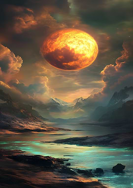 Fantasy Landscape with a Giant Sun