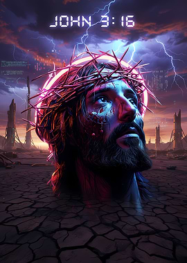 Cyberpunk Jesus with Crown of Thorns