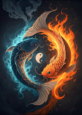 Yin Yang Koi Fish Digital Art