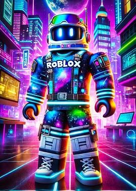 Roblox Character in Neon Cityscape
