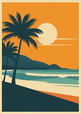 Tropical Beach Sunset Illustration