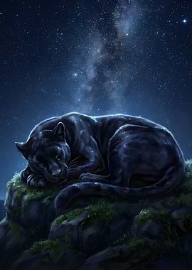 Sleeping Black Panther Under Starry Sky