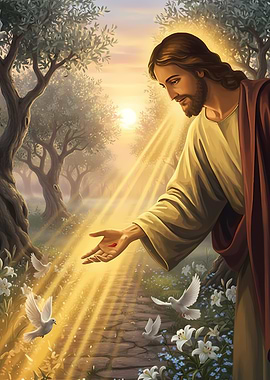 Jesus Christ with Doves and Light