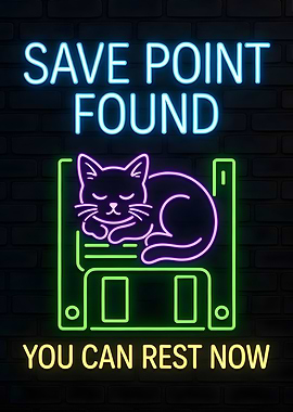 Save Point Found Neon Cat Sign