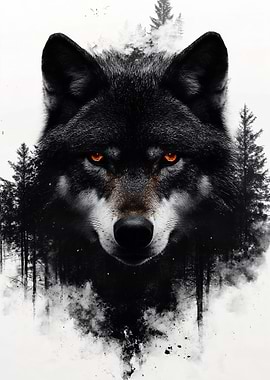 Wolf Portrait with Forest Overlay