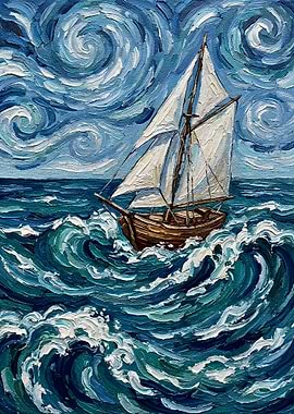Sailboat on a stormy sea painting