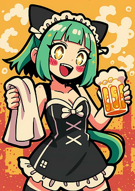 Anime Cat Maid with Beer