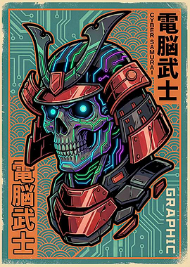 Cyber Samurai Skull Graphic Art