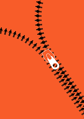 Zipper of People on Orange Background