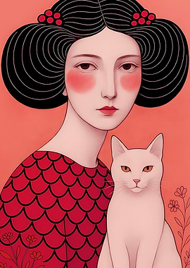 Woman with Cat Portrait