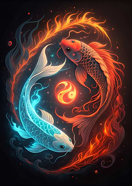 Yin Yang Koi Fish Digital Art