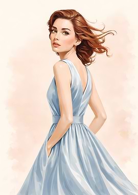 Elegant Woman in Blue Dress Portrait