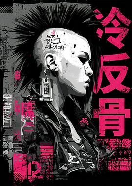 Punk Portrait with Japanese Text