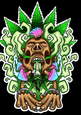 Psychedelic Cannabis Art with Man and Bong