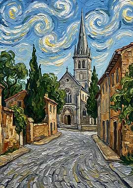 Impressionistic Church in a European Town