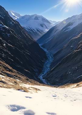 Snowy Mountain Valley Landscape