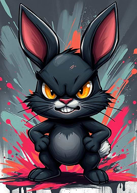 Angry Cartoon Rabbit with Graffiti Background
