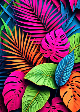 Tropical Leaves Colorful Pattern