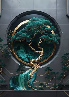 Bonsai Tree in Circular Frame