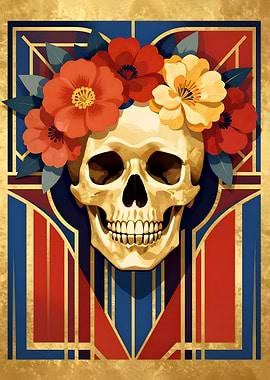 Skull with Floral Crown Art Deco