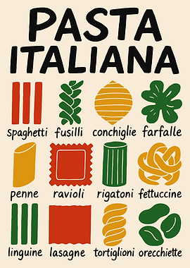 Pasta Italiana Types Illustration