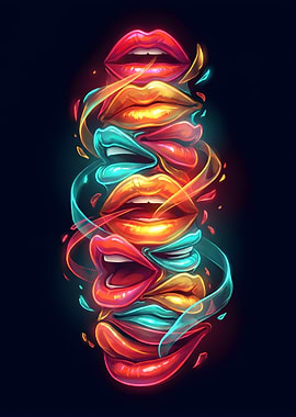 Colorful Lips Stacked Digital Art