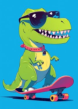 Cool Dinosaur on Skateboard