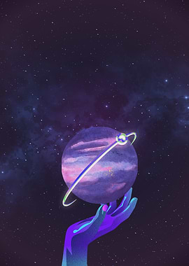 Hand Holding Planet in Space