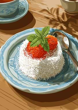 Strawberry Coconut Dessert with Tea