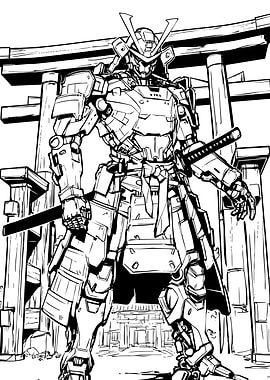 Samurai Robot at Torii Gate