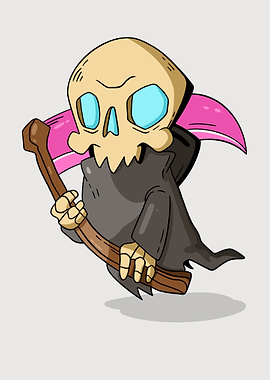 Cartoon Grim Reaper with Pink Scythe