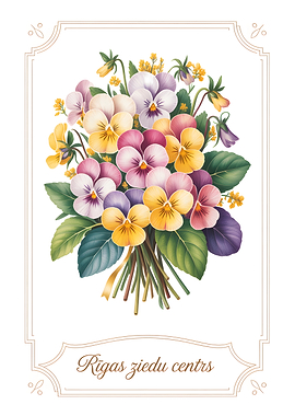 Floral Bouquet with 'Rīgas ziedu centrs' Text