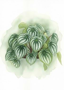 Watermelon Peperomia Plant Watercolor Painting