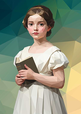 Little girl studying Lowpoly