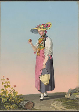 Woman in Traditional Dress with Apple