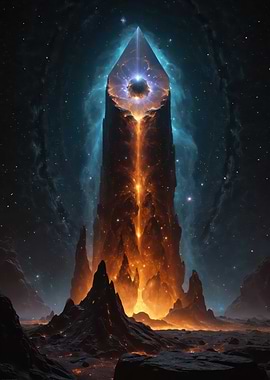 Celestial Obelisk Rising from Molten Nebula