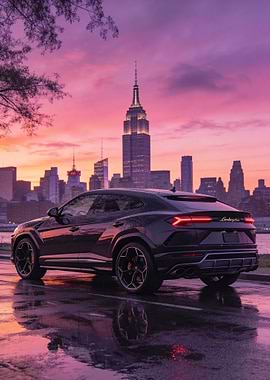 Lamborghini Urus with New York skyline
