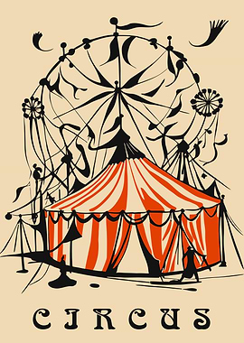 Vintage Circus Poster with Tent and Ferris Wheel