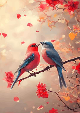 Two Birds on a Branch Painting