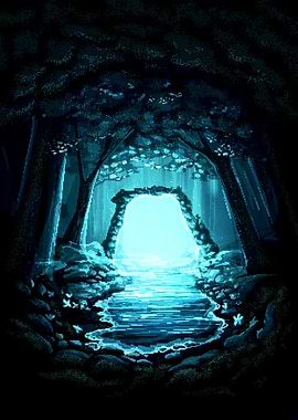 Pixel Art Portal in Dark Forest