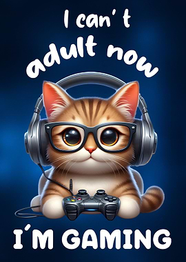 Gaming Cat with Controller and Headphones