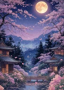 Japanese Landscape Cherry Blossoms